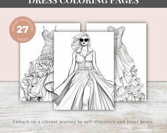 27 Fashion Coloring Pages, Simple Coloring Book, Printable Coloring Pages For Kids and Adults, Instant Download, Printable PDF File