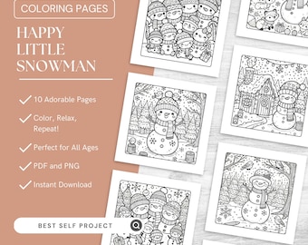 Páginas para colorear de muñecos de nieve para relajarse, libro para colorear, páginas para colorear imprimibles para niños y adultos, páginas de actividades, descarga digital