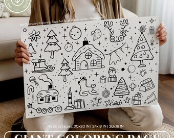 Página gigante para colorear de Navidad, póster navideño para colorear, página grande para colorear, páginas para colorear imprimibles para niños y adultos, páginas de actividades