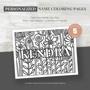 Printable Custom Name Coloring Page for Adults and Kids, Flower Personalized Name Coloring Sheet Custom Color Page | PNG PDF Download