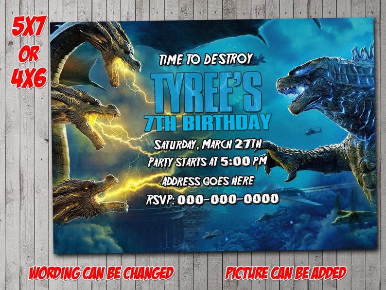 Godzilla Digital Party Invitation, Invite, Flyer, Thank You Card, Baby