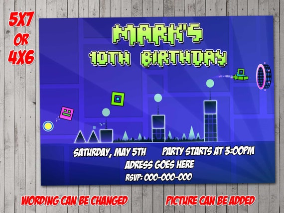 Geometry Dash Digital Party Invitación invitar volante invitaciones de geometry dash Geometry Dash Digital Party Invitación invitar volante