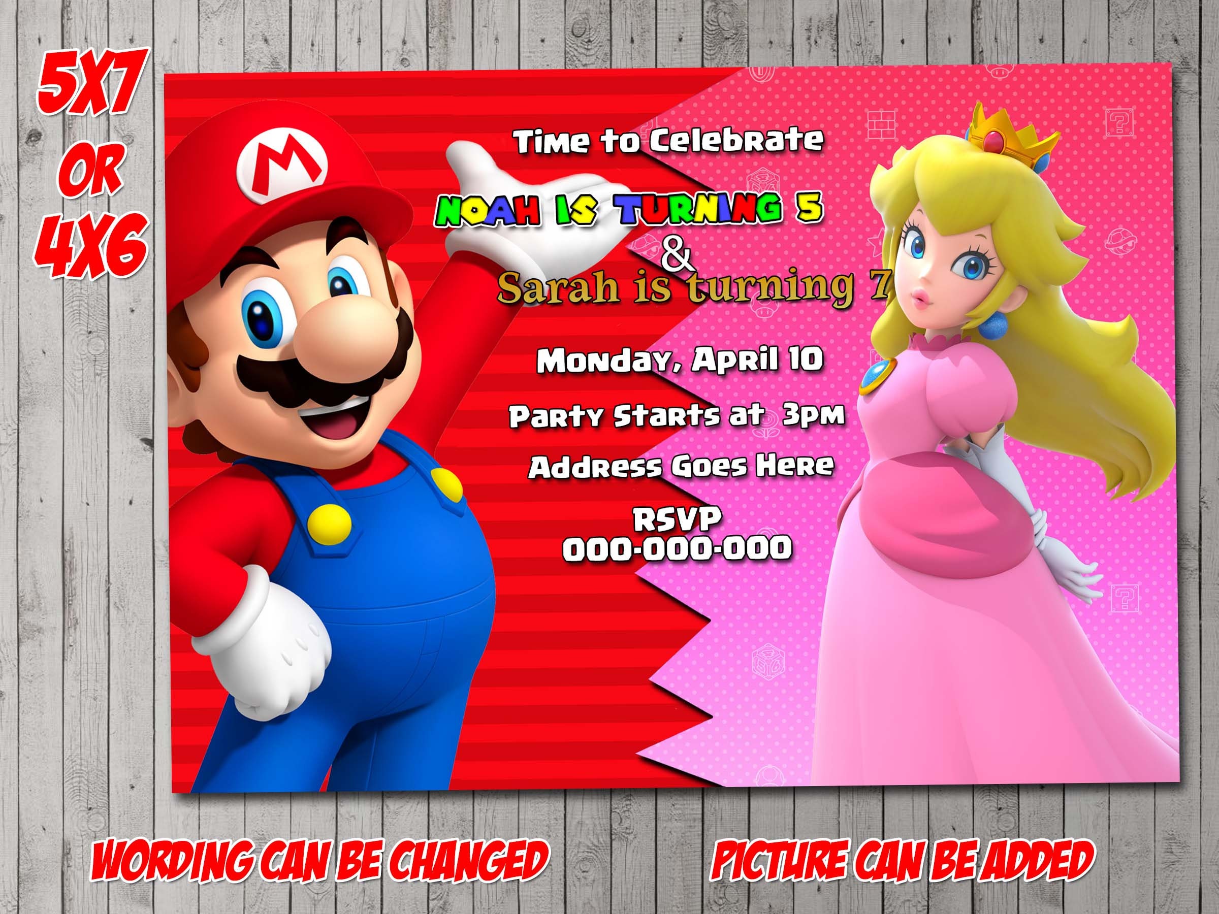 Mario and Peach Digital Party Invitation, Invite, Flyer, Thank You Card
