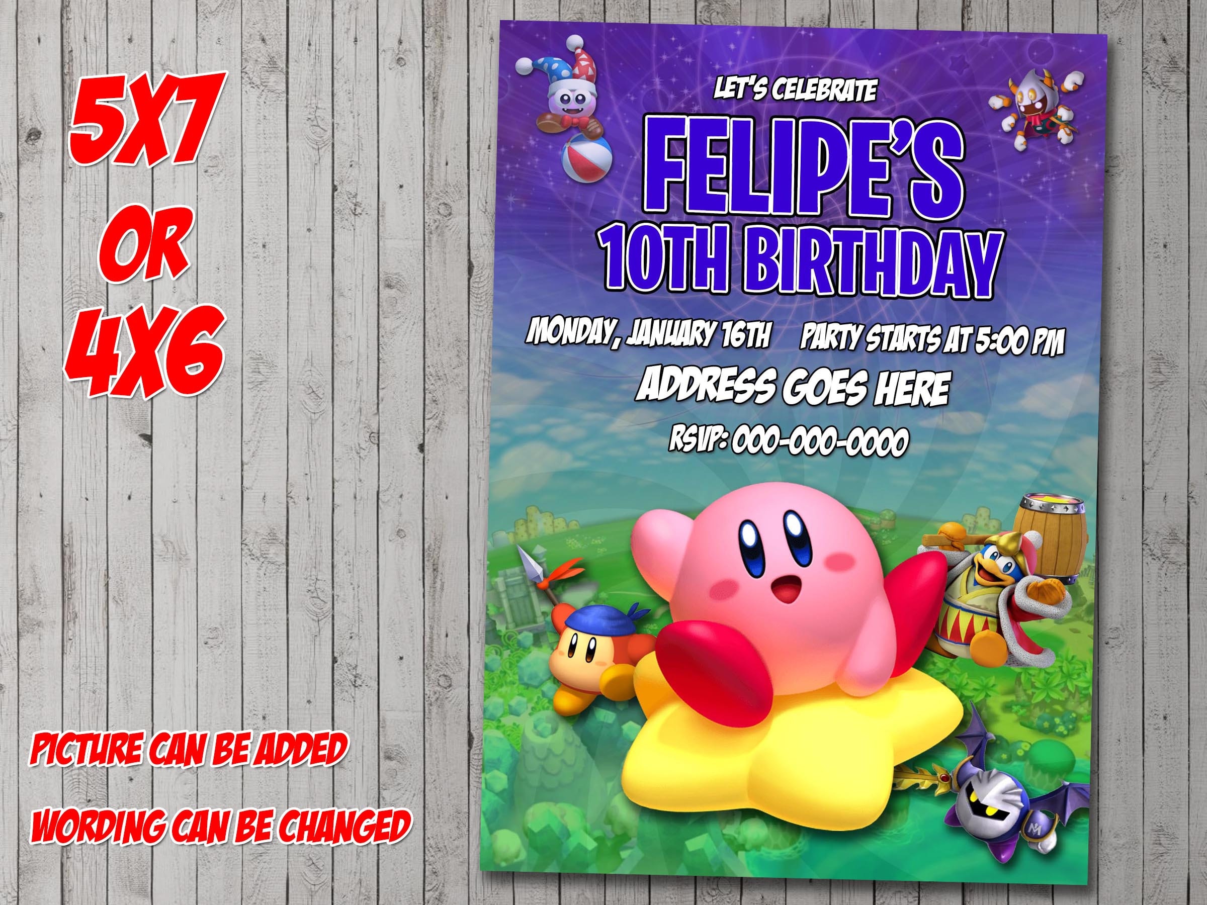 Kirby Digital Party Invitation Invite Flyer Thank You Card Etsy