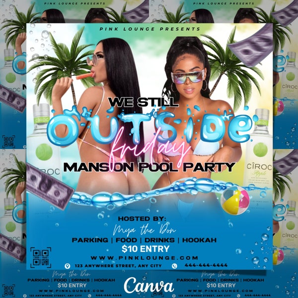 Pool Mansion Party, EDITABLE Canva Pool Party Flyer, Club Flyer, Party Flyer, Adult Pool Party Flyer