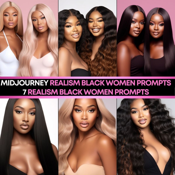 Black Women Wigs and Hair Extensions High Quality, Midjourney Prompts for Black Women, Black Women Prompts,  Stock Photography