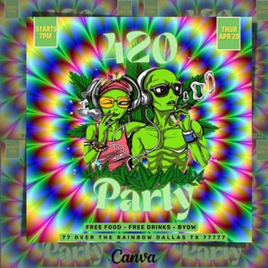 Dépliant fête cannabis ALIEN, flyer fête d'anniversaire cannabis, flyer fête club, flyer fête adulte, flyer événement bricolage, flyer fête médias sociaux