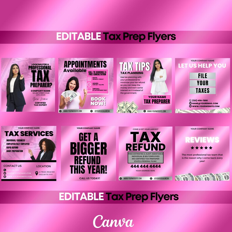 Tax Prep Flyers Bundle Editable DIY Tax Season Flyer Tax Etsy
