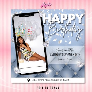 Birthday Flyer, Birthday Girl Flyer, Birthday Template, Birthday Dinner, Birthday girl invitation, Party invitation, invitation , Blue