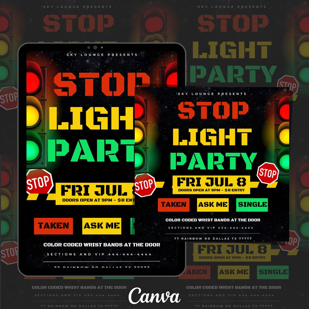 Stop Light Party Flyer, Game Night Party Flyer, Club Party Flyer, Adult