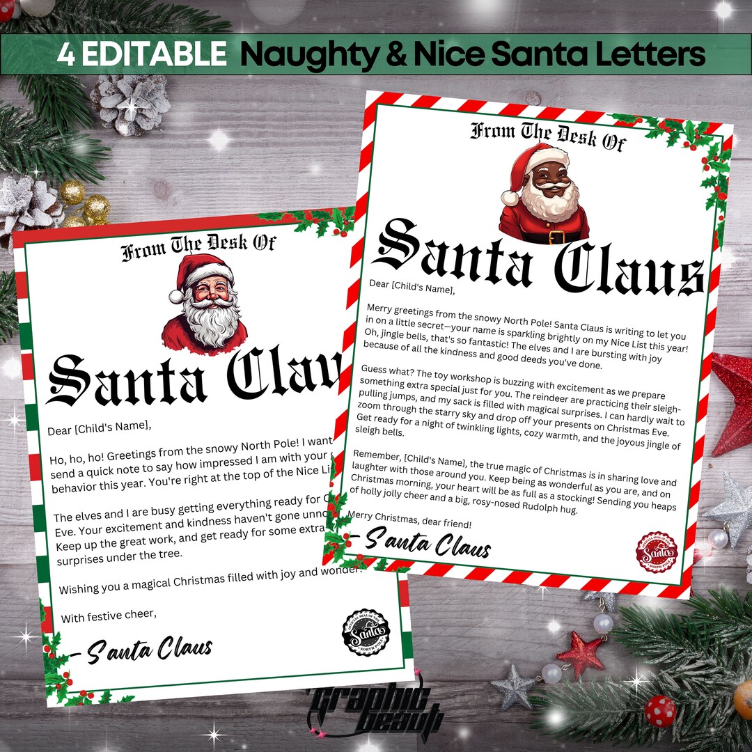 4 Editable LETTER FROM SANTA Bundle, Personalized Naughty and Nice ...