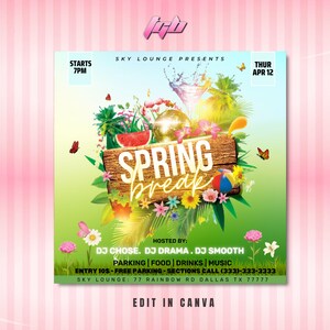 Spring Break Party Flyer, Party Einladung, DIY Event Flyer, Party Flyer, Club DJ Party einladen für Social Media, Instagram, Facebook