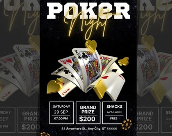 Poker Night Invitation Flyer, Casino Game Night Flyer, Game Night Flyer, Editable Poker Birthday Night Invite, Poker Tournament Night Flyer
