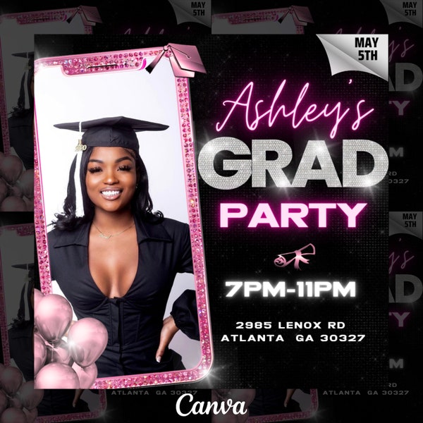 Graduation Party, Graduation Flyer, Editable Template, Graduation Invitation, Congrats to the Grad flyer, Grad Party Flyer, Pink