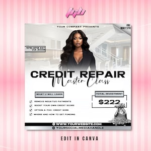 Credit Repair Masterclass DIY Flyer, Silver, Gold, Rose Gold Credit Course Flyer Template, Financial Template, Canva Template, Editable