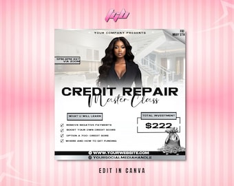 Credit Repair Masterclass DIY Flyer, Silver, Gold, Rose Gold Credit Course Flyer Template, Financial Template, Canva Template, Editable