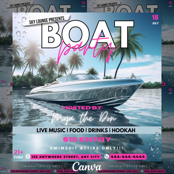 Boat Parrty Flyer, Boat Yacht Invitation, Editable Template, Canva Invite, Boat Party Invitation, Silver