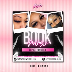Lash Booking Flyer | DIY Book Now Appointments Available Makeup Eyelashes Lash MUA Extensions Social Media Instagram Editable Canva Template