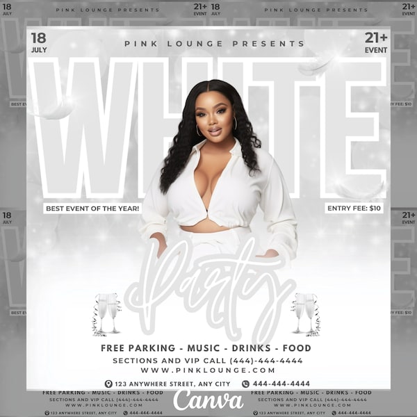 All White Party Flyer, All White Party Affair Flyer template, Editable Party Invitation, White party Canva Template, Birthday Party Event