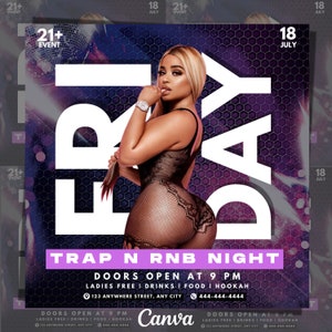 Trap Music RnB Club Flyer, Club Flyer, DIY Event Flyer, Adult Party, Party Invite for Social Media, Instagram, Facebook