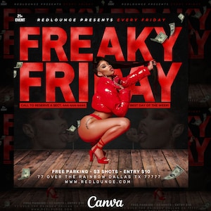 Freaky Friday Red Flyer, Club Flyer Template For Canva, Event Flyer, Party Flyer, Stripper Party Flyer, Invitation Flyer, Adult Party Flyer