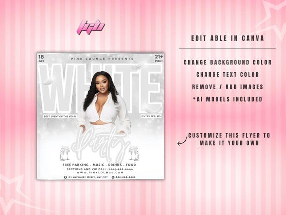 All White Party Flyer, All White Party Affair Flyer template, Editable Party Invitation, White party Canva Template, Birthday Party Event