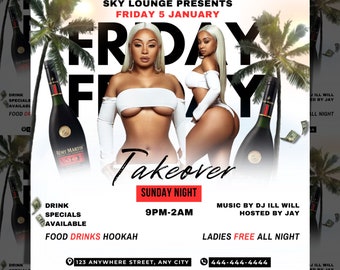 Club flyer Party DIY Editable Flyer, Invitation Party,  Template For Canva  DJ Night Party Flyer for Facebook, Instagram and Social Media