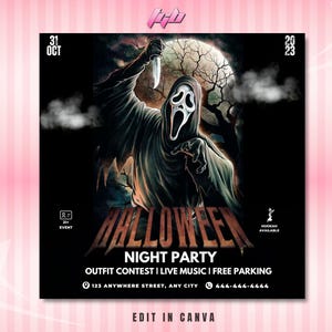 Halloween Party Flyer, Social Media Party Ankündigung Bearbeitbare Halloween Party-Einladung, DIY Canva Vorlage, Halloween Party Flyer Canva