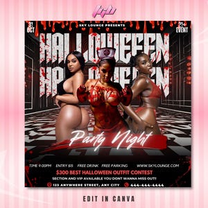 Halloween Night Urban Club Party Flyer Template For Canva, Flyer, DIY Event Flyer, Party Flyer, Adult Halloween Party, Stripper Party