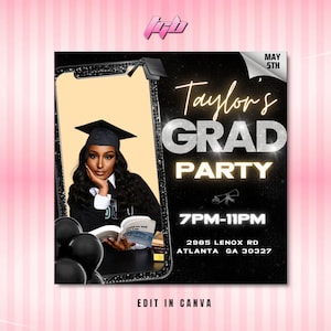 Graduation Party, Graduation Flyer, Editable Template, Graduation Invitation, Congrats to the Grad flyer, Black, Grad Party Flyer
