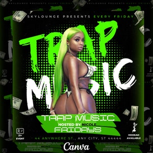 Trap Music RnB Club Flyer, Club Flyer, DIY Event Flyer, Party Flyer, Club DJ Party Invite for Social Media, Instagram, Facebook, V3