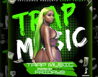 Trap Music RnB Club Flyer, Club Flyer, DIY Event Flyer, Party Flyer, Club DJ Party Invite for Social Media, Instagram, Facebook, V3