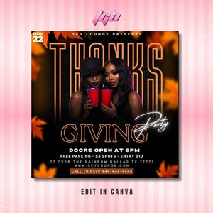 Thanksgiving-flyer, social media-flyer, bewerkbare uitnodiging Thanksgiving-feestje, DIY canvas-sjabloon, Thanksgiving-feest flyer Canva