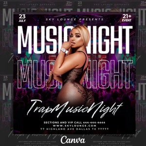 Music Party Flyer, Trap Music RnB Club Flyer, Club Flyer, DIY Event Flyer, Adult Party, Party Invite for Social Media, Instagram, Facebook