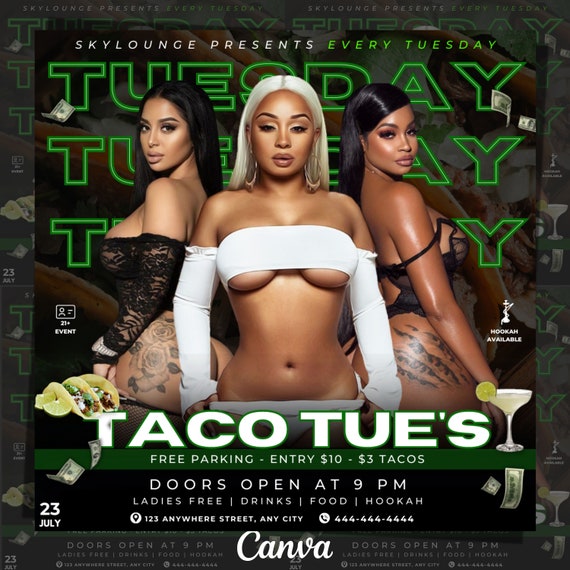 Taco Tuesday Flyer, Club Flyer Template For Canva, Event Flyer, Party Flyer, Stripper Party Flyer, Invitation Flyer, Adult Party Flyer V2