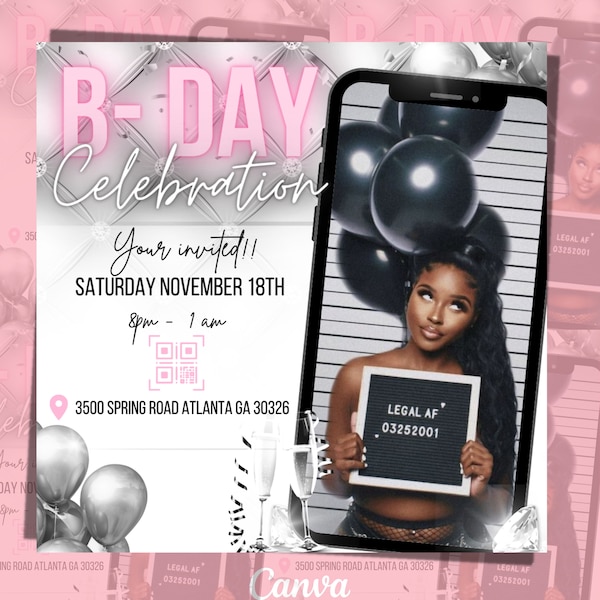 Birthday Party, BDay Flyer Template For Canva, DIY Event Flyer, Party Flyer, Birthday Party Invitation Flyer, Girly Birthday Flyer, Pink