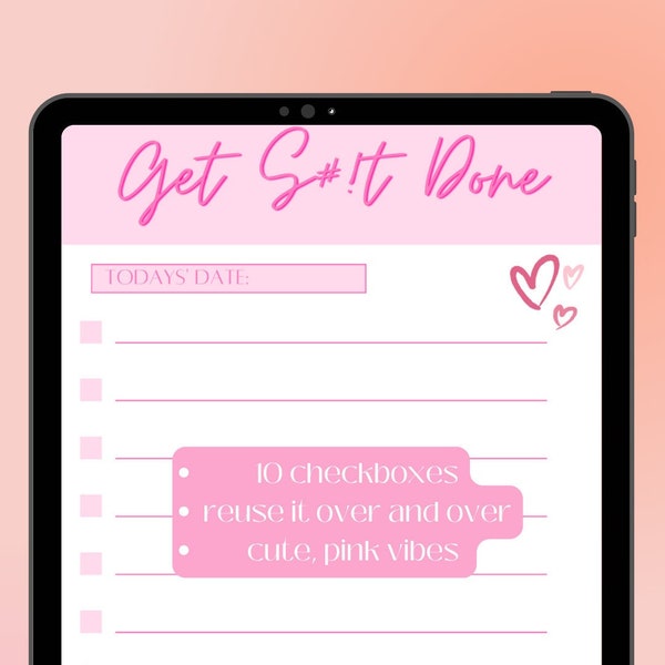 Get Shit Done - Daily Pink To-Do List Planner Notepad Sheet (Digital)