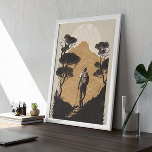 Minimalist Hiking Line Art Framed,  Hiking Trail Print, Go Hiking Print,  Gift for Hiker,  Adventure Wall Art, Hiking Wall Art