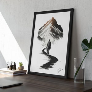 Minimalist Hiking Line Art Framed,  Hiking Trail Print, Go Hiking Print,  Gift for Hiker,  Adventure Wall Art, Hiking Wall Art