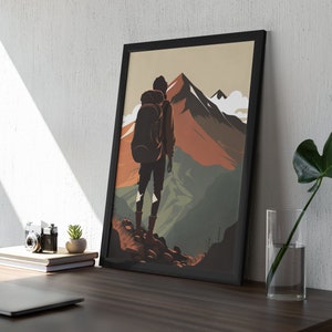 Hiking Poster Framed Minimalist, Hiking Trail Print, Go Hiking Print,  Gift for Hiker,  Adventure Wall Art, Hiking Wall Art, Wilderness