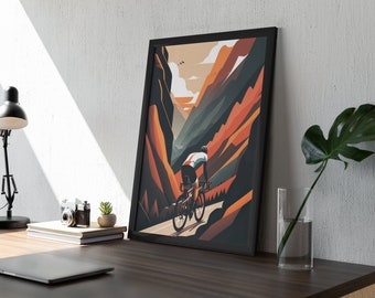 Cycling art print Framed | Cycling High in the Mountains | Cycling Art Print | Cycling Decoration  | Cycling Home Decor | Cycling Wall Art