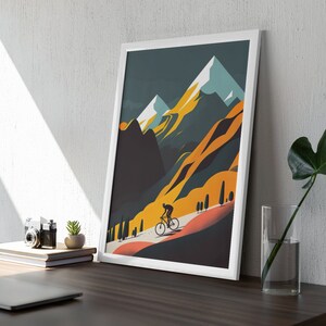 Cycling Art Print Framed | Cycling High in the Mountains | Cycling Art Print | Cycling Decoration  | Cycling Home Decor | Cycling Wall Art