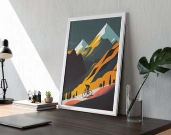 Cycling Art Print Framed | Cycling High in the Mountains | Cycling Art Print | Cycling Decoration  | Cycling Home Decor | Cycling Wall Art
