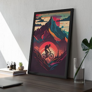 Cycling Wall Decor Framed | Cycling High in the Mountains | Cycling Art Print | Cycling Decoration  | Cycling Home Decor | Cycling Wall Art