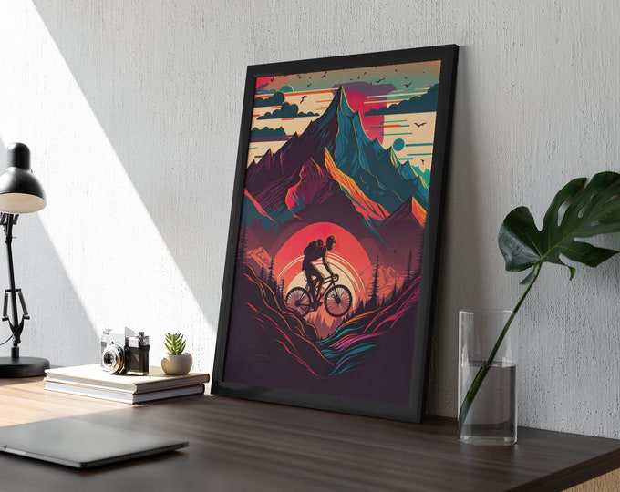 Cycling Wall Decor Framed | Cycling High in the Mountains | Cycling Art Print | Cycling Decoration  | Cycling Home Decor | Cycling Wall Art