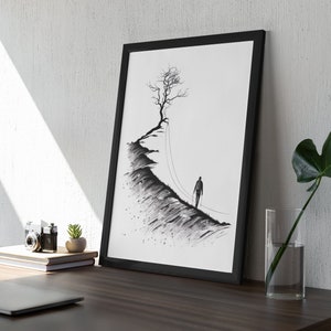 Minimalist Hiking Line Art Framed,Hiking Trail Print,Go Hiking Print,Gift for Hiker,Adventure Wall Art,Hiking Wall Art,Hiking Travel Poster,