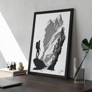 Minimalist Hiking Line Art Framed,  Hiking Trail Print, Go Hiking Print,  Gift for Hiker,  Adventure Wall Art, Hiking Wall Art
