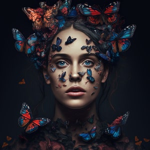 Butterfly Woman -Digital art print,Wall art,Square, All art,Digital download, Home Decor, Printable