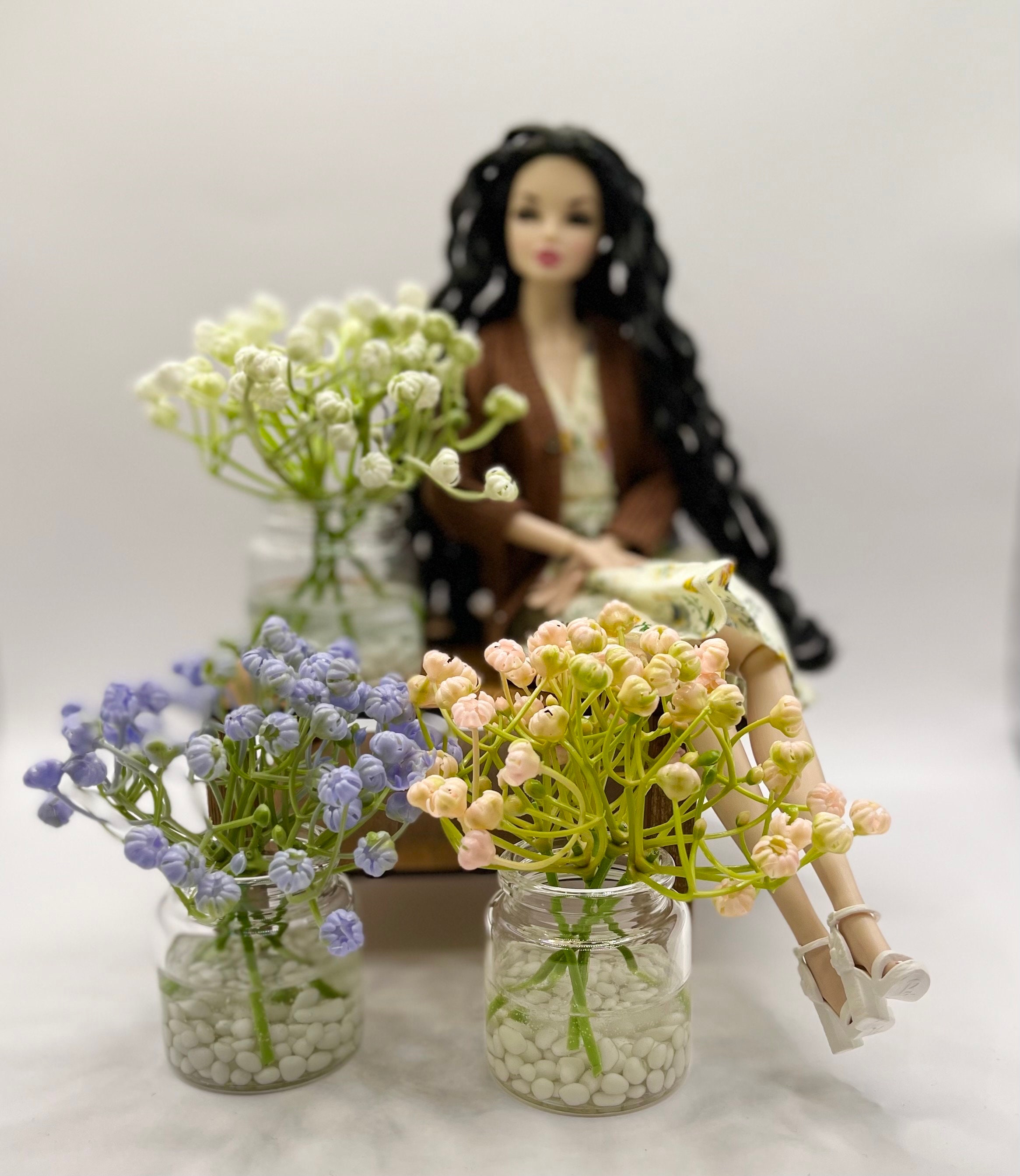 Miniature Dollhouse Clear Vase With Peony Flowers (large Size) 1:6