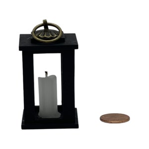 Miniature dollhouse black lantern with candle 1:6 scale